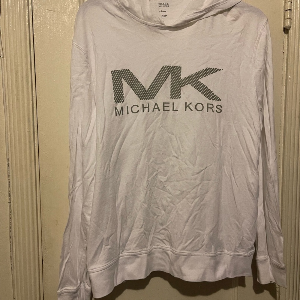 Michael Kors White Hoodie with Gray MK Logo